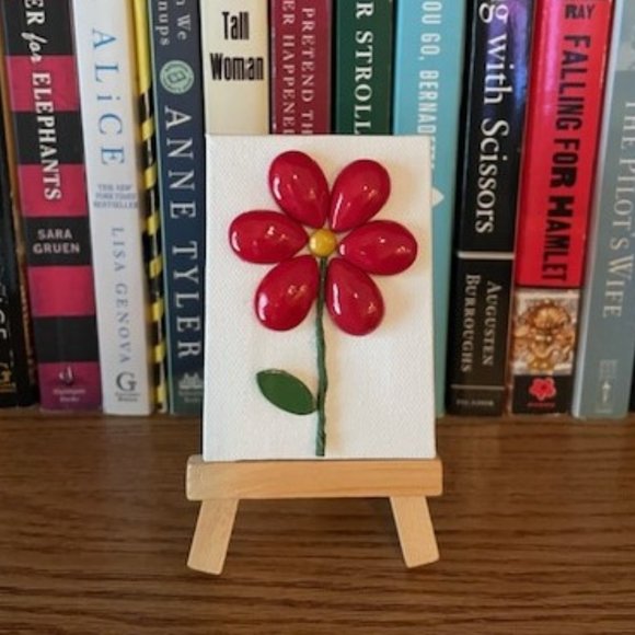 Mini Painting on Canvas with Easel - Red Flower - Picture 2 of 4